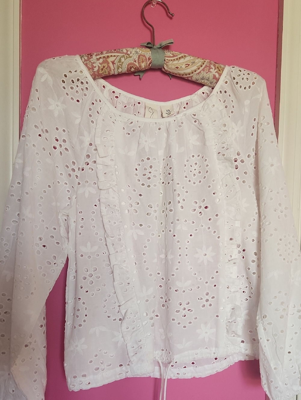 Joie White Eyelet Ruffle-Trim Blouse